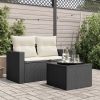Garden Table Black PE Rattan, Powder-Coated Steel, Tempered Glass