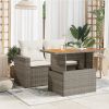 Garden Table Grey PE rattan, powder-coated steel, solid acacia wood