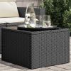 Garden Table Black PE Rattan, Powder-Coated Steel, Tempered Glass
