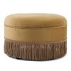 Yolanda 24" Round Upholstered Accent Ottoman, Gold Yellow Velvet with Gold Trim