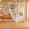 Hammock Chairs,Cotton Rope Sling with Tassel Beige for Indoor/Outdoor Home Patio Deck Yard Garden Reading Leisure Lounging