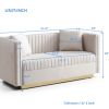 Contemporary Vertical Channel Tufted Velvet Sofa Loveseat Modern Upholstered 2 Seater Couch for Living Room Apartment with 2 pillows,Beige