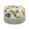 Yolanda 24" Round Upholstered Accent Ottoman, Beige & Tropical Floral with Ivory Trim