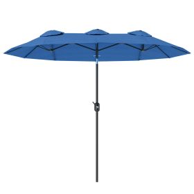 Double-sided Patio Umbrella, 9.5' Outdoor Umbrella with Push Button Tilt and Crank, 3 Air Vents and 12 Ribs, Navy Blue