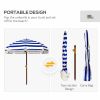 6.2' Beach Umbrella for Travel, Vent, Ruffles, Carry Bag, Portable Outdoor Umbrella for Garden, Blue Stripe