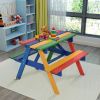 1PC Outdoor 4-Seat Kids Picnic Table Bench Set with Removable Umbrella