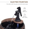 Outsunny 23" H Outdoor Water Fountain Wood and Metal Rustic Apple Barrel Pump Garden Decor for Outside Backyard