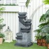 33.5" Water Fountain, 4-Tier Resin Cascading Bowls Outdoor Waterfall Fountain with LED Lights, Pump