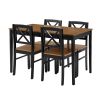 Eco-Friendly Solid Wood Dining Set - Sustainable Home & Restaurant Furniture with Black Metal Accents, Light Brown
