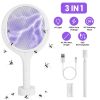 3 In 1 Electric Bug Zapper Racket 90ºRotating Bug Zapper Wand Indoor Outdoor Handheld Mosquito Swatter with Telescopic Extension Wand