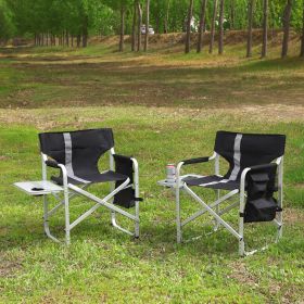 2-piece Padded Folding Outdoor Chair with Side Table and Storage Pockets,Lightweight Oversized Directors Chair for indoor, Outdoor Camping, Picnics an (Color: as Pic)