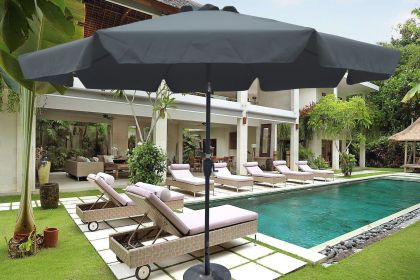 Outdoor Patio Umbrella 10FT(3m) WITH FLAP ,8pcs ribs,with tilt ,with crank,without base, grey/Anthracite,pole size 38mm(1.49inch) (SKU: W65627955)
