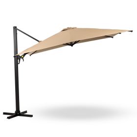 10 FT Cantilever Patio Umbrella with 360° Rotation & Tilt Adjustment, Square Outdoor Offset Umbrella with Aluminum Pole without base- Khaki (Color: as Pic)