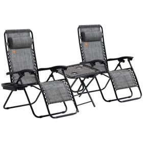 Outsunny Zero Gravity Chair Set with Side Table, Folding Reclining Chair with Cupholders & Pillows, Adjustable Lounge Chair for Pool, Backyard, L (Color: as Pic)
