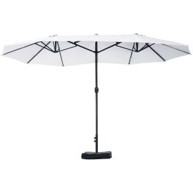 Outsunny Patio Umbrella 15' Steel Rectangular Outdoor Double Sided Market with base, Sun Protection & Easy Crank for Deck Pool Patio, Beige (Color: as Pic)