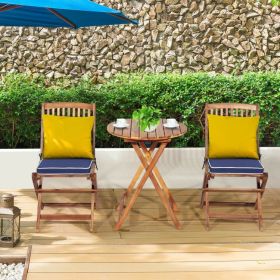 3 Pieces Patio Folding Bistro Set with Padded Cushion and Round Coffee Table (Color: navy)