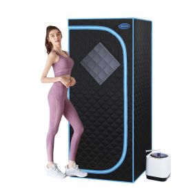 Full Size Portable Grey Steam Sauna tentPersonal Home Spa, with Steam Generator, Remote Control, Foldable Chair, Timer and PVC Pipe Connector Easy to (Color: Black)