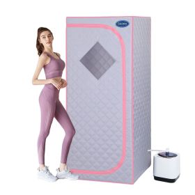 Full Size Portable Grey Steam Sauna tentPersonal Home Spa, with Steam Generator, Remote Control, Foldable Chair, Timer and PVC Pipe Connector Easy to (Color: Grey)