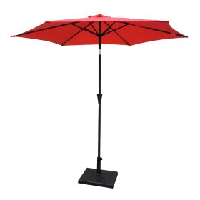 8.8 feet Outdoor Aluminum Patio Umbrella, Patio Umbrella, Market Umbrella with 42 Pound Square Resin Umbrella Base, Push Button Tilt and Crank lift, R (Color: as Pic)