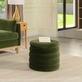 Fuji 19" Oversized Round Storage Ottoman, Olive Green Performance Velvet (Color: as Pic)