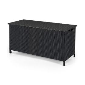 Indoor Outdoor 85 Gallon Storage Container with Waterproof Liner and Universal Wheels (Color: Black)