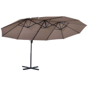 14ft Patio Umbrella Double-Sided Outdoor Market Extra Large Umbrella with Crank, Cross Base for Deck, Lawn, Backyard and Pool, Brown (Color: as Pic)