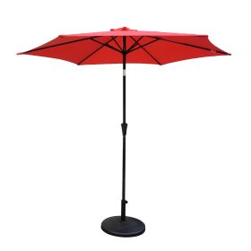 8.8 feet Outdoor Aluminum Patio Umbrella, Patio Umbrella, Market Umbrella with 42 pounds Round Resin Umbrella Base, Push Button Tilt and Crank lift, R (Color: as Pic)
