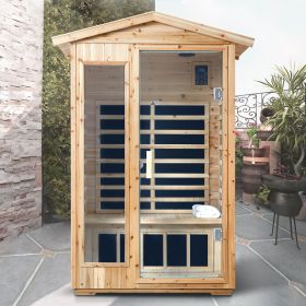 Two person Far infrared old fir outdoor sauna room (Color: as Pic)