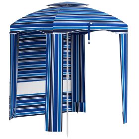 Outsunny 5.8' x 5.8' Portable Beach Umbrella with Double-Top, Ruffled Outdoor Cabana with Walls, Vents, Sandbags, Carry Bag, Blue Stripe (Color: as Pic)
