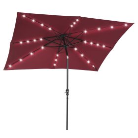 Outsunny 9' x 7' Solar Umbrella, LED Lighted Patio Umbrella for Table or Base with Tilt & Crank, Outdoor Umbrella for Garden, Deck, Backyard, Pool, Be (Color: as Pic)