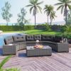 GO 8-pieces Outdoor Wicker Round Sofa Set, Half-Moon Sectional Sets All Weather, Curved Sofa Set With Rectangular Coffee Table, PE Rattan Water-resist