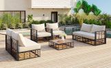 TOPMAX Modern Minimalist 7-Piece Metal Patio Sectional Sofa Set, All-Weather Garden Conversational Furniture Set with Thick Cushions and Coffee Table