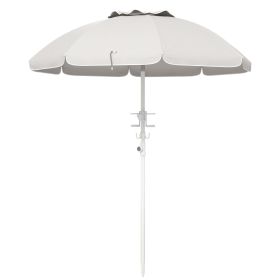 Outsunny 5.7' Portable Beach Umbrella with Tilt, Adjustable Height, 2 Cup Holders & Hooks, UV 40+ Ruffled Outdoor Umbrella with Vented Canopy, Cream W (Color: as Pic)