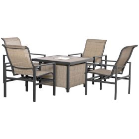 5 Piece Garden Patio Dining Set, Steel, Outdoor Conversation Set, Square Dinner Table with Built-in Ice Bucket Insert, 4 Rocking Chairs for Garden, La (Color: as Pic)