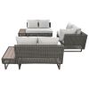 K&K 6-Pers Diamond Weave Patio Sectional Furniture Set with Extendable Coffee Table with Ice Bucket, Collapsible Seat,Conversation Set with Side Table
