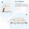 TOPMAX Modern Outdoor Daybed Patio Metal Daybed with Wood Topped Side Spaces for Drinks, 2 in 1 Padded Chaise Lounges for Poolside, Balcony, Deck, Bei