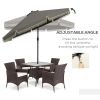Outsunny 9ft Patio Umbrella with Push Button Tilt and Crank, Ruffled Outdoor Market Table Umbrella with Tassles and 8 Ribs, for Garden, Deck, Pool, Da