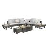 K&K 6-Pers Diamond Weave Patio Sectional Furniture Set with Extendable Coffee Table with Ice Bucket, Collapsible Seat,Conversation Set with Side Table