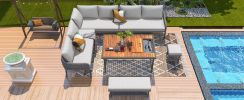 K&K 6-Piece Rope Patio Furniture L-Shaped Set, Outdoor Sectional Sofa Set with Acacia Wood Table with Ice Box, Rope Benches, Rope Conversation Set wit