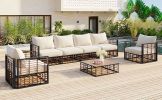 TOPMAX Modern Minimalist 7-Piece Metal Patio Sectional Sofa Set, All-Weather Garden Conversational Furniture Set with Thick Cushions and Coffee Table