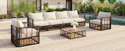 TOPMAX Modern Minimalist 7-Piece Metal Patio Sectional Sofa Set, All-Weather Garden Conversational Furniture Set with Thick Cushions and Coffee Table