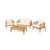 4-Pieces Acacia Wood Patio Furniture Set, Outdoor Furniture with Coffee Table, Patio Conversation Set Deep Seating with Soft Cushion, Porch Chairs for