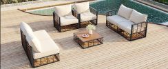 TOPMAX Modern Minimalist 7-Piece Metal Patio Sectional Sofa Set, All-Weather Garden Conversational Furniture Set with Thick Cushions and Coffee Table