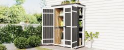 [Video Provided] TOPMAX Outdoor 5.5ft Hx4.1ft L Wood Storage Shed, Garden Tool Cabinet with Waterproof Asphalt Roof, Four Lockable Doors, Multiple-tie