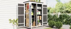 [Video Provided] TOPMAX Outdoor 5.5ft Hx4.1ft L Wood Storage Shed, Garden Tool Cabinet with Waterproof Asphalt Roof, Four Lockable Doors, Multiple-tie