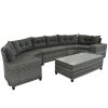 GO 8-pieces Outdoor Wicker Round Sofa Set, Half-Moon Sectional Sets All Weather, Curved Sofa Set With Rectangular Coffee Table, PE Rattan Water-resist
