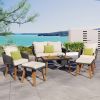 K&K 6-Piece Rope Patio Furniture Set, Outdoor Furniture with Acacia Wood Cool Bar Table with Ice Bucket , Deep Seat Patio Conversation Set with Two St
