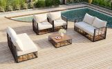 TOPMAX Modern Minimalist 7-Piece Metal Patio Sectional Sofa Set, All-Weather Garden Conversational Furniture Set with Thick Cushions and Coffee Table