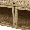 Outdoor Patio Daybed Wicker Rattan Double Daybed Round Sofa Furniture Set with Retractable Canopy, 4 Pillows for Lawn Garden Backyard Porch Pool, Beig