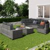 GO 8-pieces Outdoor Wicker Round Sofa Set, Half-Moon Sectional Sets All Weather, Curved Sofa Set With Rectangular Coffee Table, PE Rattan Water-resist